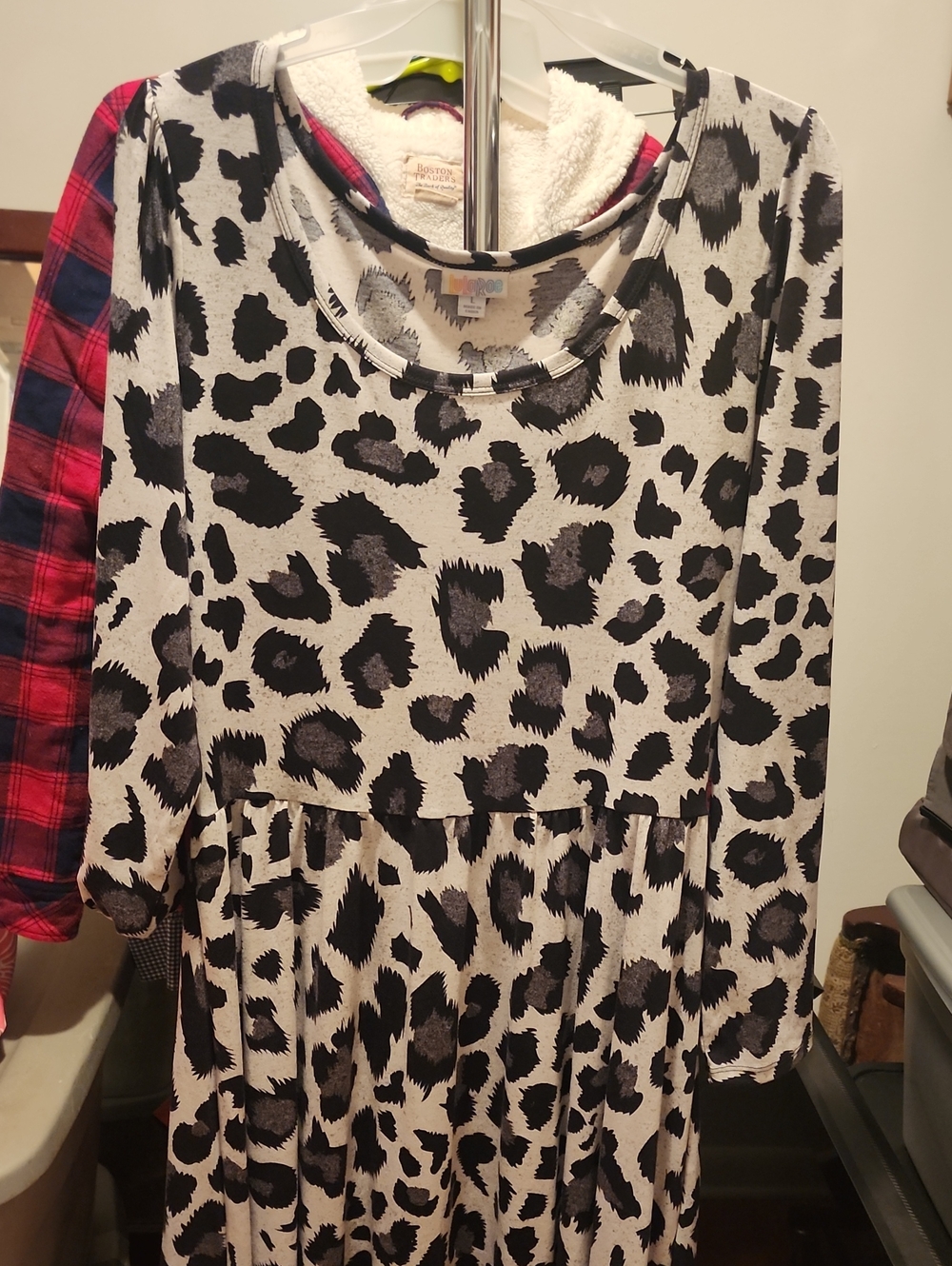 LuLaRoe Black & White Leopard-Print Long Sleeve Dress
